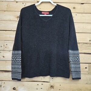 Krimson Klover Sweater Womens Medium Black Waffle Knit Thermal Merino Silk Blend